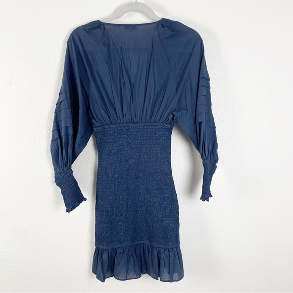 Rhode Resort Anya V-Neck Long Sleeve Smocked Mini Dress Casual Cocktail Summer - Picture 3 of 8